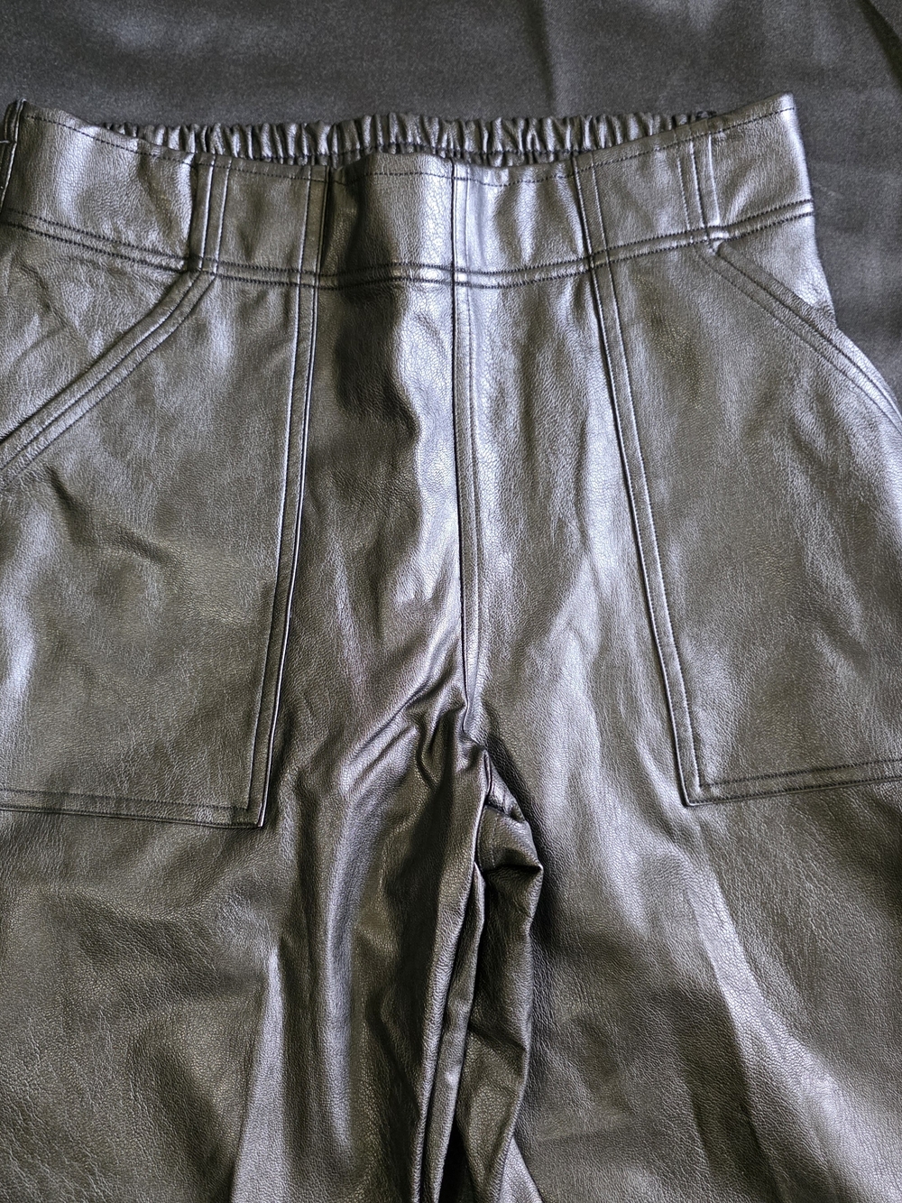 SPANX Black Faux Leather Joggers Suare Front Pockets - Picture 3 of 9